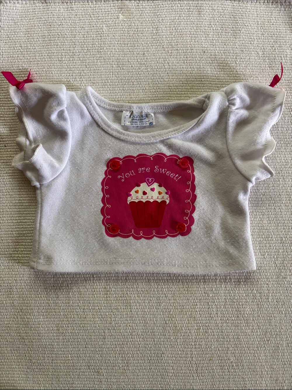 Build-A-Bear White and Hot Pink Girls cup cake bday Graphic Tee “You are Sweet!”